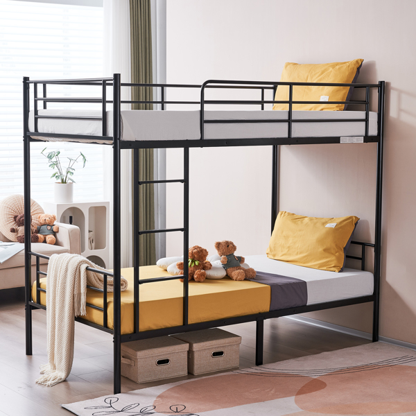 【same code：67430277】Iron Bed Bunk Bed with Ladder for Kids Twin Size Black