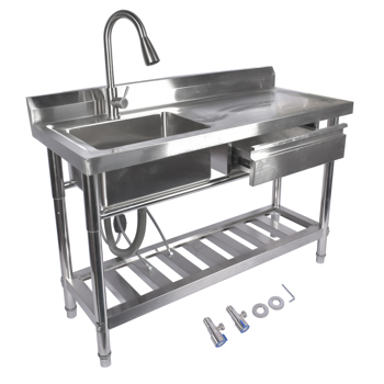 Stainless Steel Kitchen Sink Commercial Freestanding Utility Sink with Drawer and Pull-Out Faucet (47\\", Left Sink)