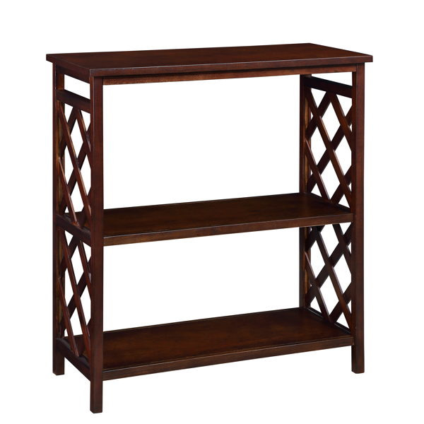 Console Table 3-Tier with Storage Shelves,Open Bookshelf Bookcase with Solid Wood Legs for Hallway, Living Room and Bedroom. Cherry