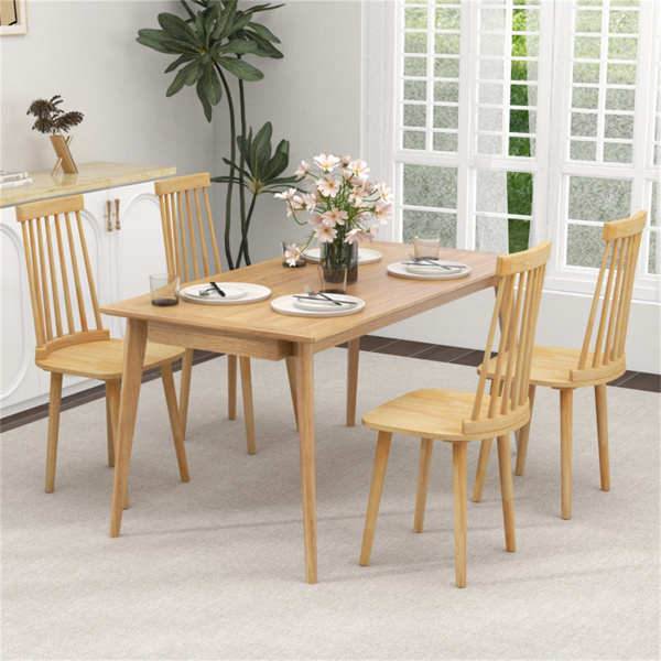 2 PCS Dining Chairs with High Spindle Back and Natural Rubber Wood Legs
