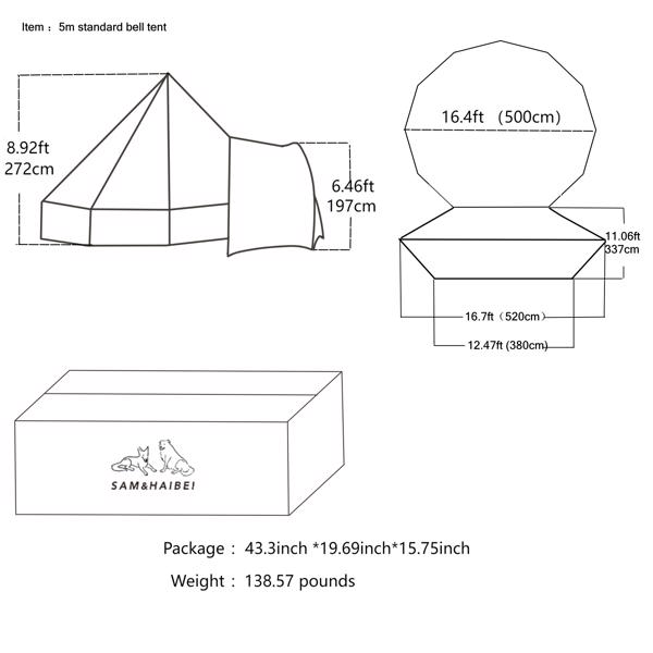 Canvas Tent Bell Tent Glamping, 4 Seasons Yurt Tent for Camping, 4M/5M Cotton Canvas Tent for Family Camping, Outdoor Hunting, or Party (13ft-16.5ft). Durable, Spacious, and Versatile.