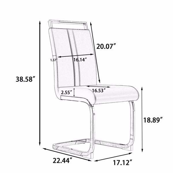 51 inch Glass Dining Table Set for 4, Dining Table & Chair Sets with Silver Plating Legs for Kitchen, Modern Rectangle Tempered Glass Table Top and PU Dining armless Chair for Dining Room 