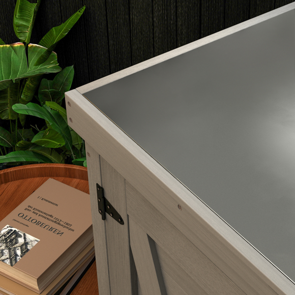 户外实木收纳柜，顶部金属，园艺储物柜，可自提-11