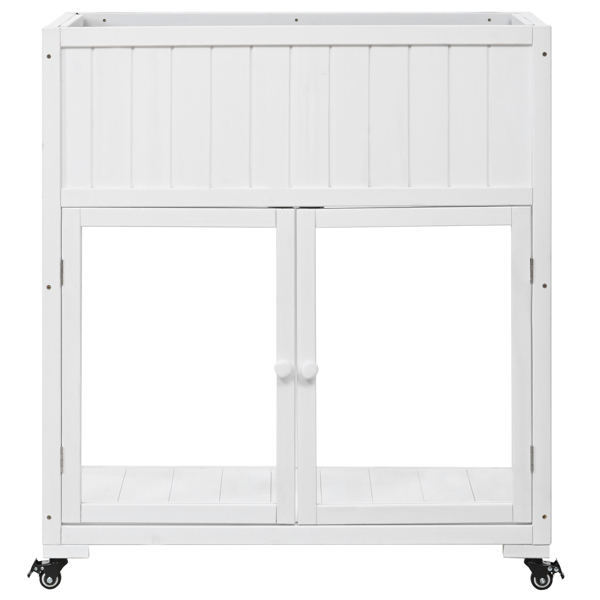 35.4''x17.7''x37.4'' Mini Wood Cold Frame, Compact 2 Doors Garden Greenhouse with Wheels, Raised Bed with Liner for Indoor Outdoor Use, White