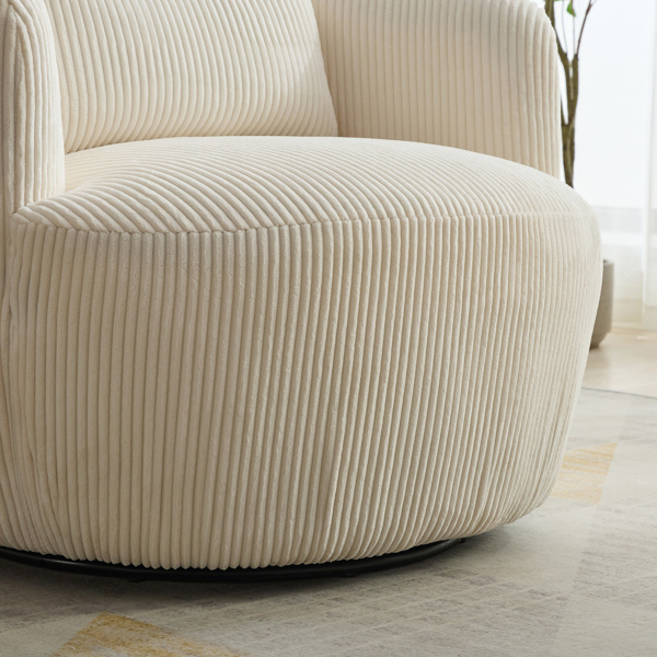 34.25 "Wide Upholstered Corduroy Metal Base 360° Swivel Barrel Soft Chair with Pillow, for Club, Living Room, Bedroom, Office as well as Reading Armchair, Ivory.