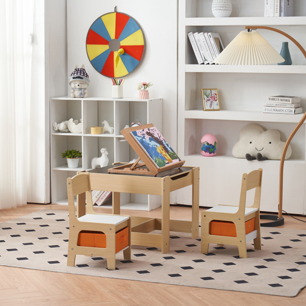 Children's Wooden Table And Chair Set With Two Storage Bags (One Table And Two Chairs)