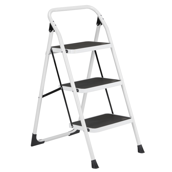 Home Use 3-Step Short Handrail Iron Ladder Black & White