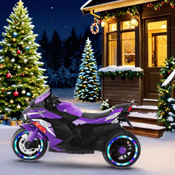 Children's motorcycle, 12V 7AH battery powered, boys and girls 2-6 years old toy motorcycle, gift, purple, three wheels (not shipped on weekends)