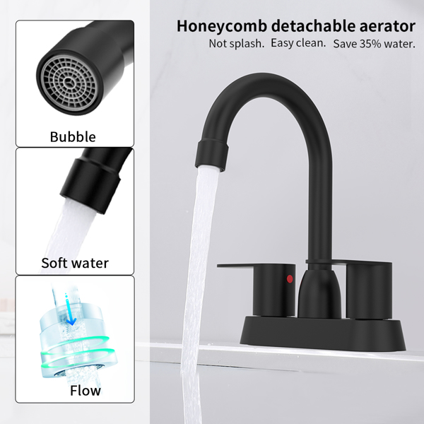 Bathroom Faucet Matte Black 2-Handle Bathroom Sink Faucet 360 Degree High Arc Swivel Spout Centerset 4 Inch Vanity Faucet RV Bathroom Faucet 2/3 Holes Lavatory Faucet[Unable to ship on weekends][Unabl