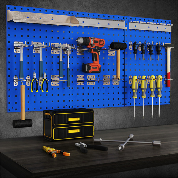 Navy Wall-Mounted Pegboard Wall Organizer Kit 4 ft.Metal Toolboard 