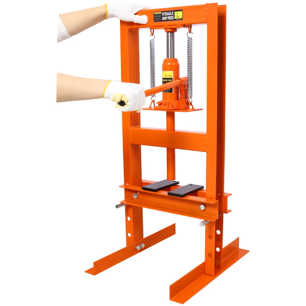 6 Ton Hydraulic Press, Benchtop Hydraulic Shop Press, H-Frame Garage Floor Press with Press Plates, Adjustable Working Table Height, orange