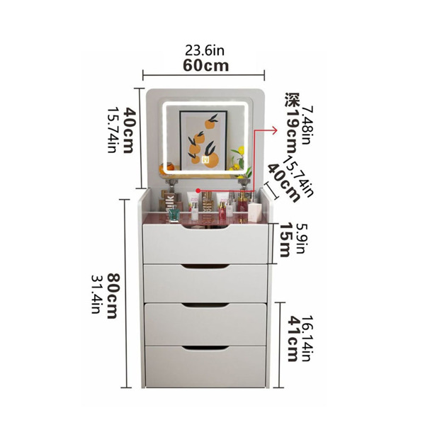 3 合 1 梳妆台，带翻盖镜子和灯，小型化妆梳妆台套装，带可视玻璃桌面、3 个抽屉、储物凳、3 色照明镜，适合小空间的卧室梳妆台-7
