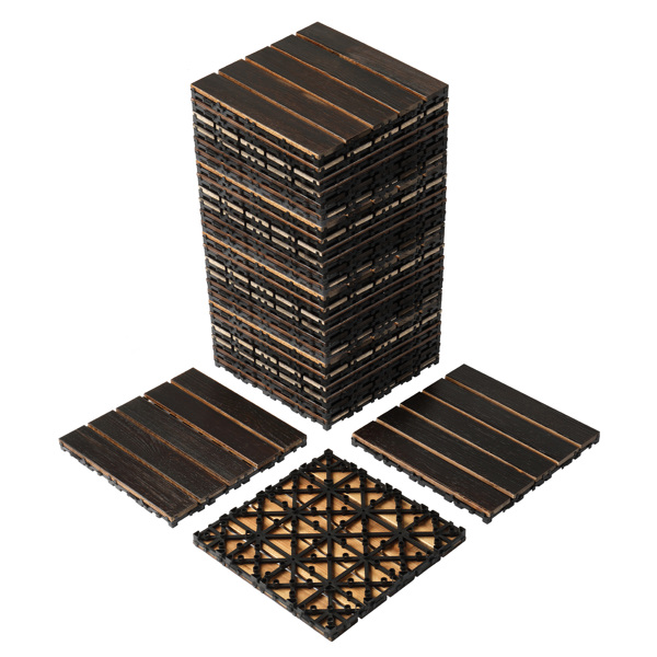 27pcs Wood Interlocking Deck Tiles 11.8"x11.8", Waterproof Flooring Tiles for Indoor and Outdoor, Patio Wood Flooring for Patio Porch Poolside Balcony Backyard