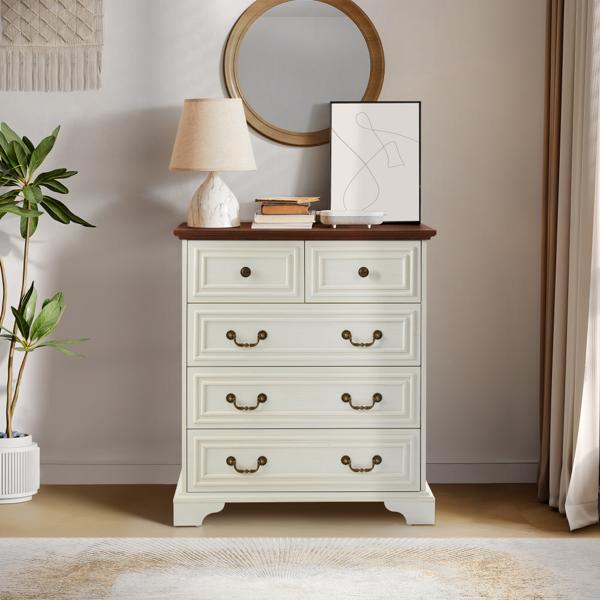 Modern White 5-Drawer Dresser for Bedroom - Ample Storage Wide Chest of Drawers, Sturdy & Safe