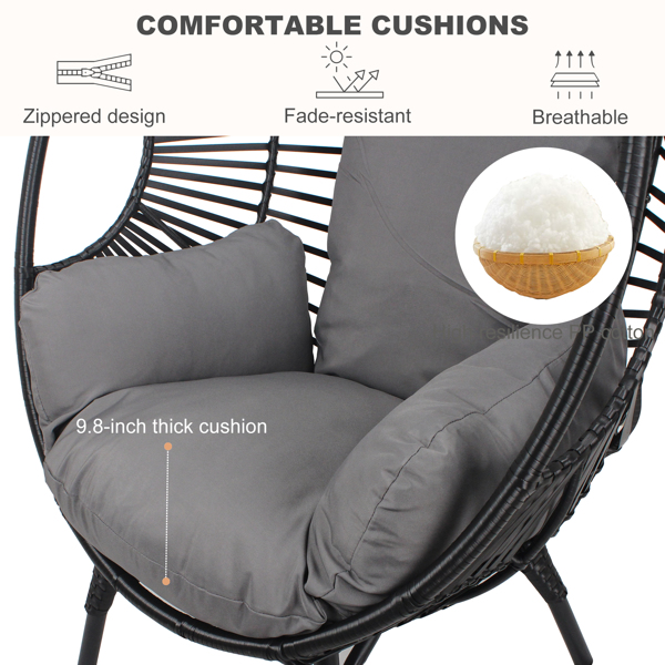 New Style PE Wicker Weaving Patio Egg Chair with Black Color Rattan Grey Cushion