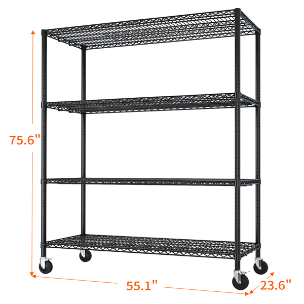 Heavy Duty Storage Shelves  55.12" W  Wire Shelving Unit with Wheels 2500LBS  NSF Metal Shelves for Storage Adjustable Garage Storage Rack Pantry Shelf Commercial Shelving, 75.59" H X 55.12''W X 23.62