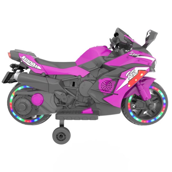 12V Kids Ride On Motorcycle, battery-powered kids' electric motorcycle with LED Nimbus toy, MP3, Bluetooth, purple, two wheels (not shipped on weekends)