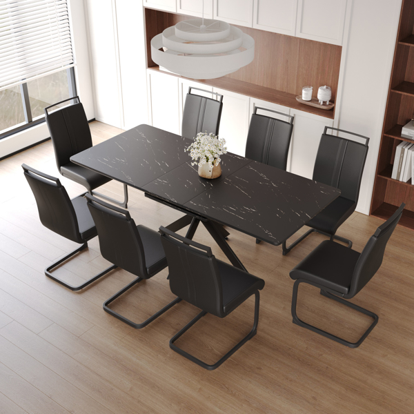 62.4" extendable 78.15" dining Table Set for 6-8 Person for Dining Room, 8 C-shaped Tube Soft padded armless dining chair and Very large Dining Room Table Kitchen Table Chair Set with metal Legs 