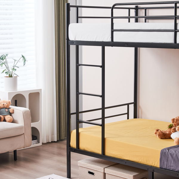 【Same model code: 67430277】Iron Bed Bunk Bed with Ladder for Kids Twin Size Black