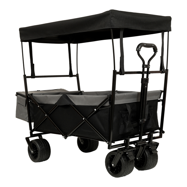 480Lbs Collapsible Wagon with Canopy,Wagon Stroller with 7" All-Terrain Wheels, Lightweight Foldable Wagon, Large Capacity for Camping, Shopping, Sports, and Garden Use,black with mosquito net