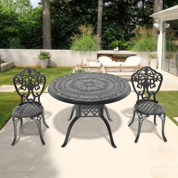 3-Piece Set Of All-Weather Cast Aluminum Dining Furniture Set With Black Frame