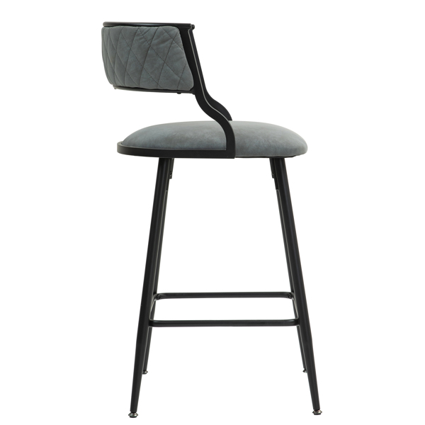 26'' Counter height bar stools PU cover kitchen island counter bar stool with black powder coating base and footrest(Grey)