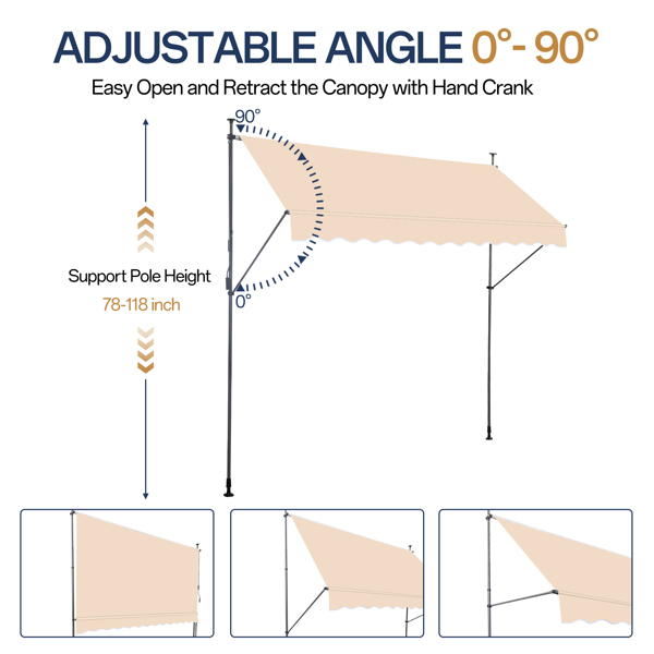 118.1"D x 47.2"W x(78.7 -118.1)"H Retractable Awning Khaki