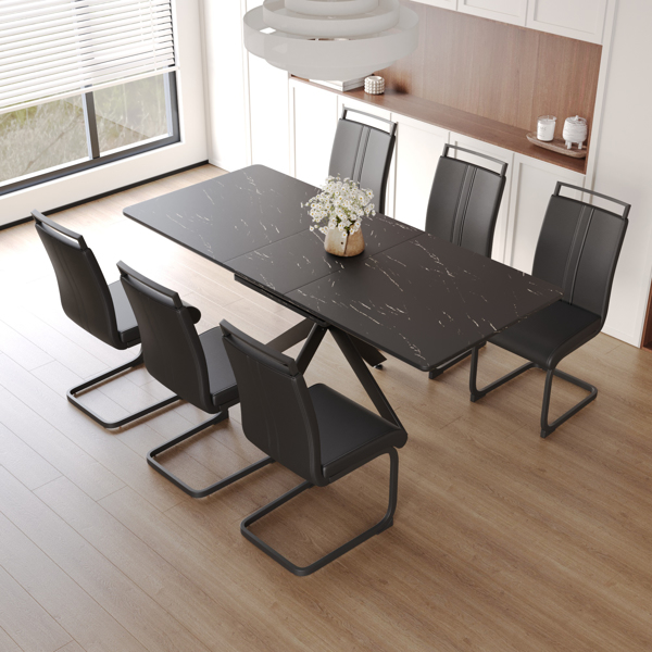 62.4" extendable 78.15" dining Table Set for 6-8 Person for Dining Room, 6 C-shaped Tube Soft padded armless dining chair and Very large Dining Room Table Kitchen Table Chair Set with metal Legs 