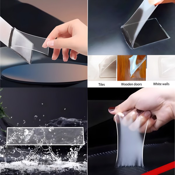 5pcs Strong Nano Double Sided Tape Heavy Duty, Clear Removable Double Sticky Stick Tape Adhesive Strips, No Damage Wall, Reusable Thick Wall mounting Tape for Hanging Photo, Poster, Carpet, 2mm thick