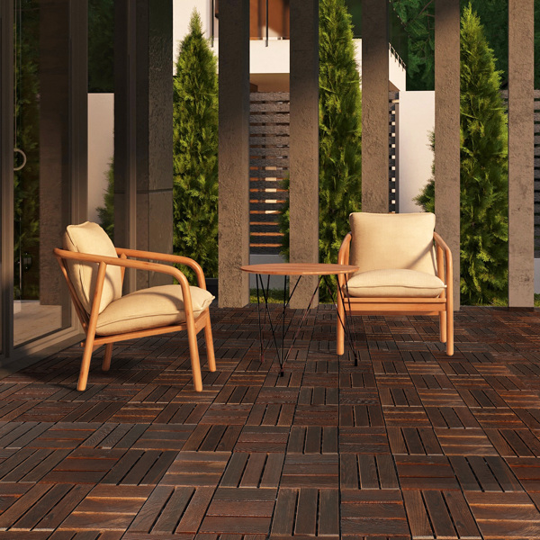 27pcs Wood Interlocking Deck Tiles 11.8"x11.8", Waterproof Flooring Tiles for Indoor and Outdoor, Patio Wood Flooring for Patio Porch Poolside Balcony Backyard