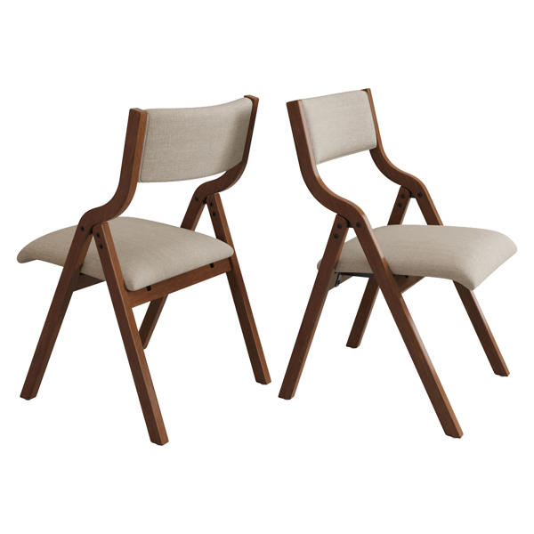 Upholstered folding Dining chair, space saving, easy to carry, Dining Room, No assembly required,2-Pack-Cream Taupe+ Walnut