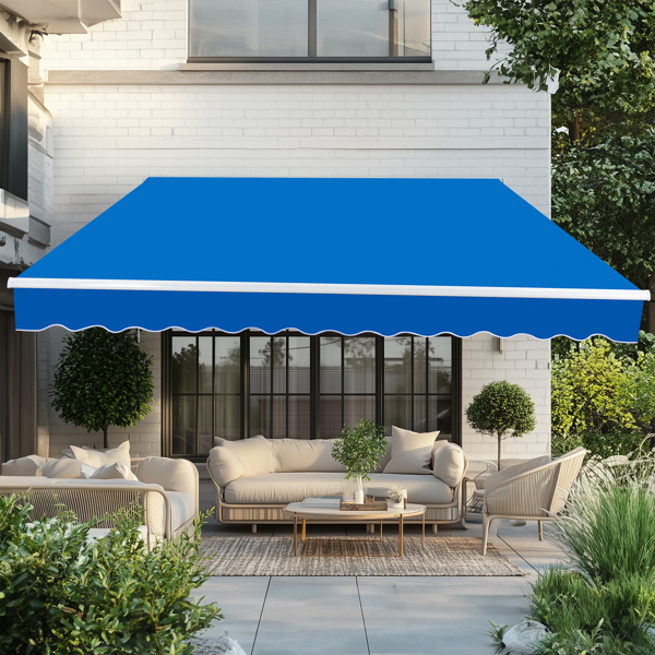 133.9"D x 118.1"W x 59"H retractable awning blue