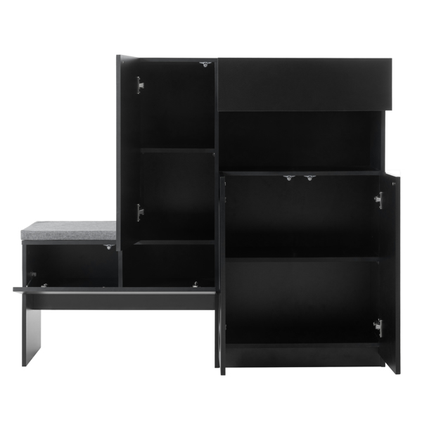 ON-TREND Elegant 2-in-1 Shoe Cabinets with Soft Cushion, Modern Storage Bench with Arched Doors & Rebound Devices, Versatile Shoe Rack Organizer with Adjustable Shelves for Hallway, Living Room, Black