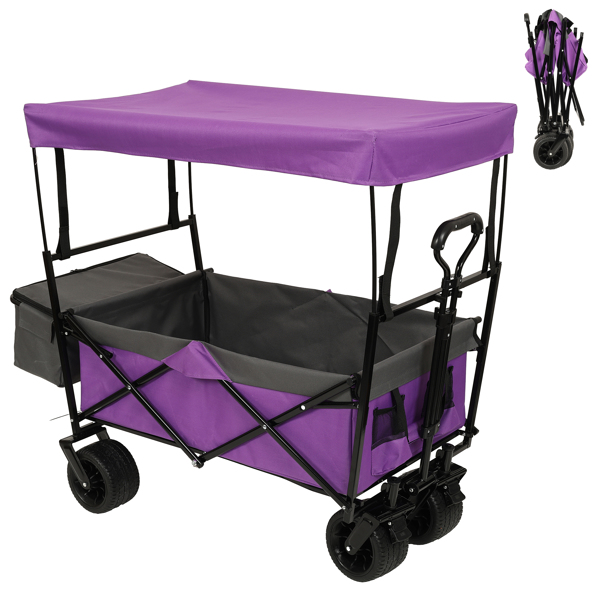 480Lbs Collapsible Wagon with Canopy,Wagon Stroller with 7" All-Terrain Wheels, Lightweight Foldable Wagon, Large Capacity for Camping, Shopping, Sports, and Garden Use,,purple with mosquito net