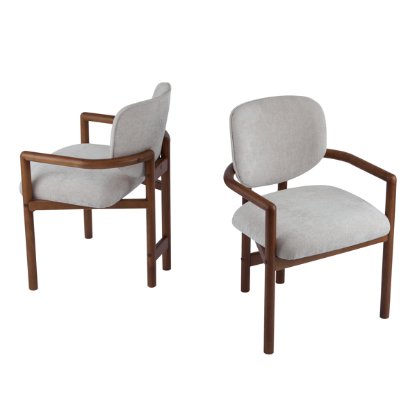 Dining Chairs Set of 2 Upholstered Arm Chairs, Rubber Wood Accent Chairs Beige Fabric Seating, 300 LBS Weight Capacity