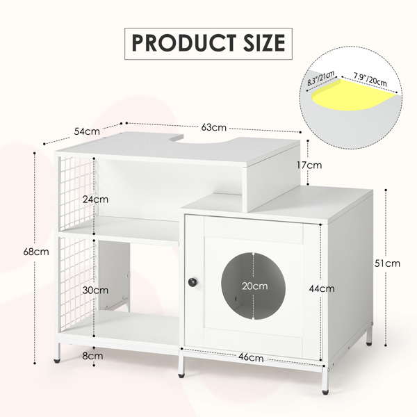 Cat litter box enclosure for bathroom, Hidden Litter Pet Washroom with Divider, Indoor Cat House for Large Cats, White