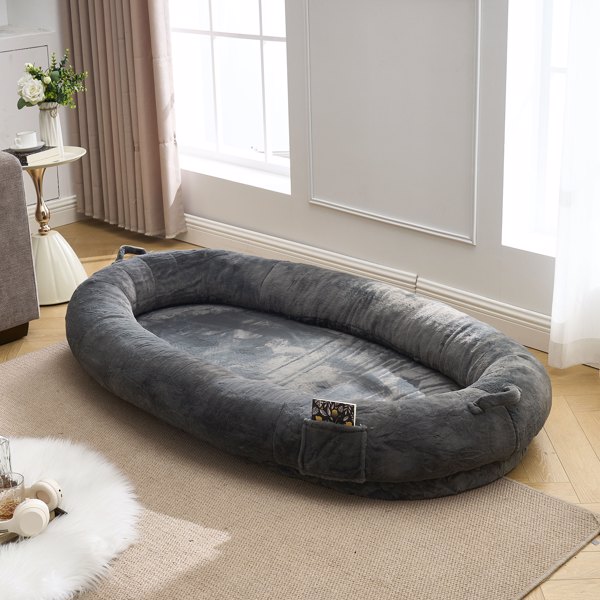 Human Dog Bed for Adult, Giant Extra Large Memory Foam Human Size Pet Bed for People, Fluffy Plush Dog Bed for Human with Storage Pocket  Cover Portable Handle Non-Slip Bottom