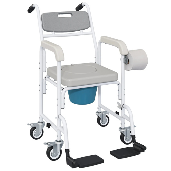 Gray Shower Commode Wheelchair,  Seniors Bedside Commode Chai