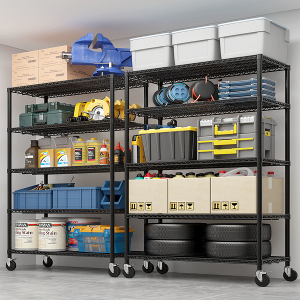 Heavy Duty Storage Shelves  55.12" W  Wire Shelving Unit with Wheels 3200LBS  NSF Metal Shelves for Storage Adjustable Garage Storage Rack Pantry Shelf Commercial Shelving, 75.59" H X 55.12''W X 23.62