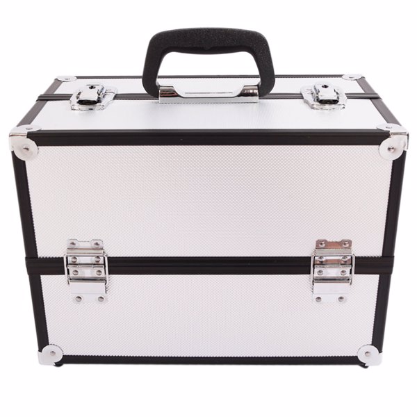 SM-2083 Aluminum Alloy Makeup Train Case Jewelry Box Organizer Silver