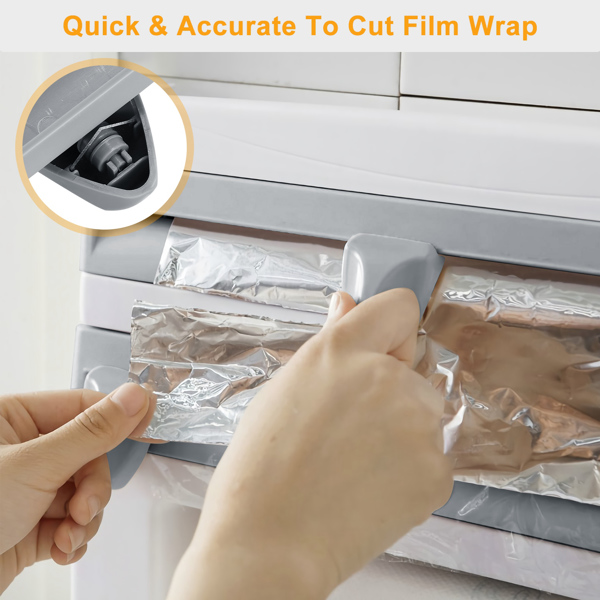 Magnetic Plastic Wrap Dispenser with Cutter - Refillable Aluminum Tin Foil and Plastic Wrap Organizer for Kitchen,