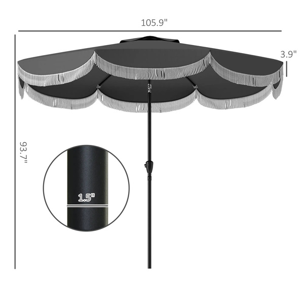 8.8FT Elegance Patio Umbrella, UPF 30+ Outdoor Market Umbrella with 8 Ribs, Push Button Tilt,Charcoal Gray 