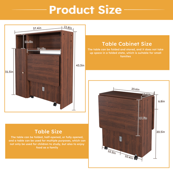 Multifunctional Folding Dining Table with Wall-Mounted Sideboard & Storage for Small Apartments