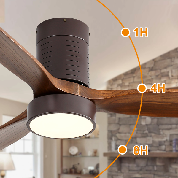 52 Inch Flush Mount Ceiling Fan with LED Light and Remote Control Solid Wood Blades