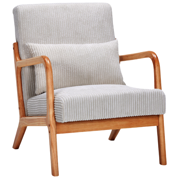 Mid-Century Modern Accent Chair, Arm Chair Living Room Chairs with Pillow Upholstered Reading Chair with Solid Wood Frame & Living Room Bedroom Balcony (beige)