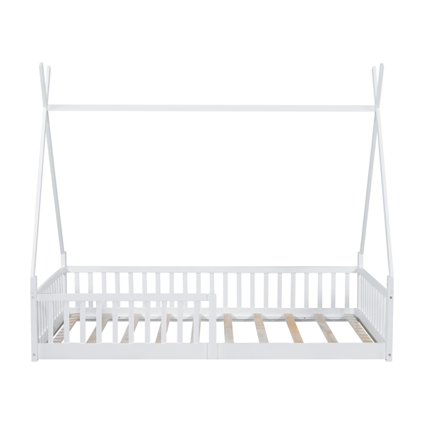 Twin Size Wood House Bed with Fence, White(ETA:2.27)