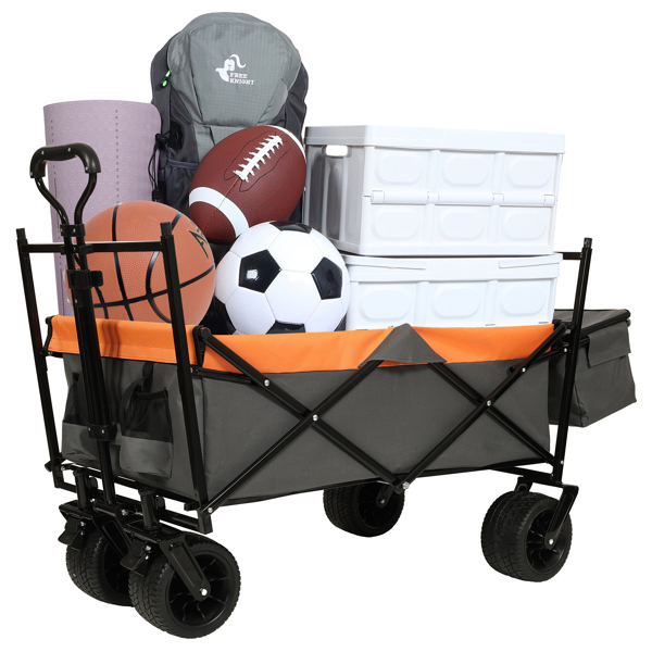 480Lbs Collapsible Wagon with Canopy,Wagon Stroller with 7" All-Terrain Wheels, Lightweight Foldable Wagon, Large Capacity for Camping, Shopping, Sports, and Garden Use,orange with mosquito net