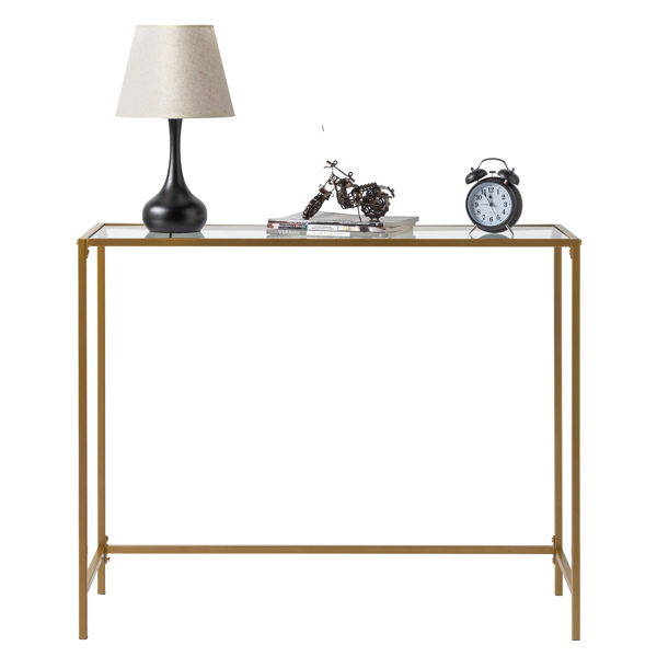 【Same model code: ：51028186】39.4" Console Sofa Table, Modern Entryway Table, Tempered Glass Table, Metal Frame,  for Living Room, Hallway, Gold Color