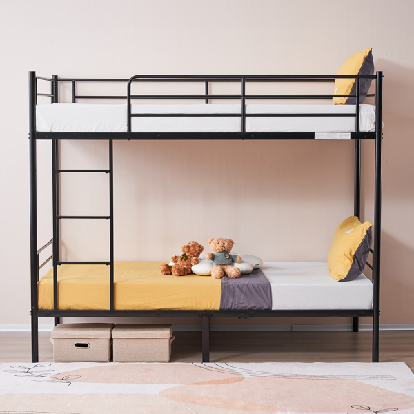 【same code：67430277】Iron Bed Bunk Bed with Ladder for Kids Twin Size Black