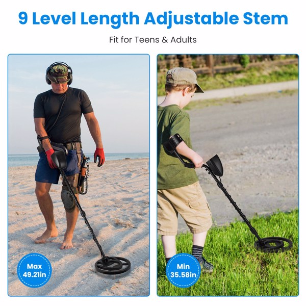 Professional Metal Detector Set Gold Finder for Adults Beginners with 10.04In Waterproof Coil LCD Display All Metal DISC PP Mode Foldable Shovel Headphone